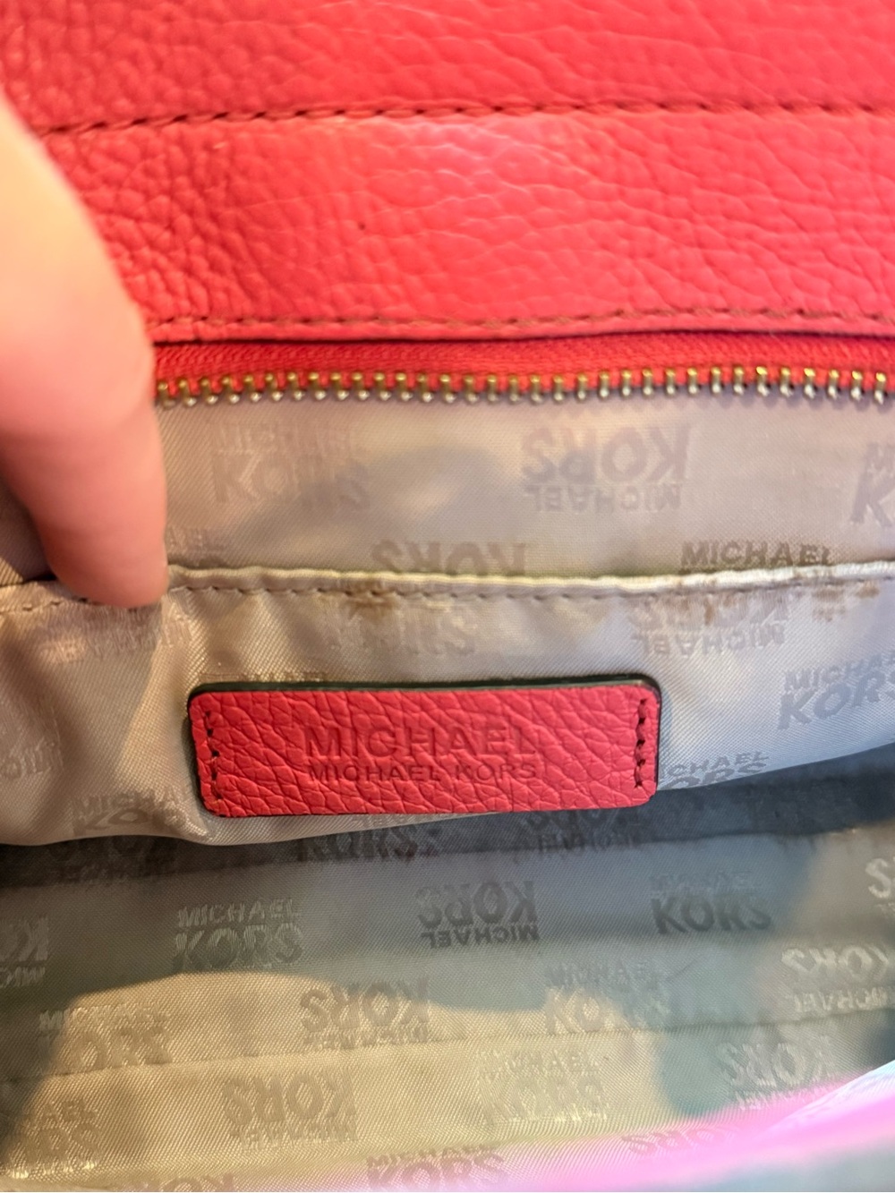 Coral Pink MK Leather Crossbody Bag with Gold Hardware - Picture 5 of 5